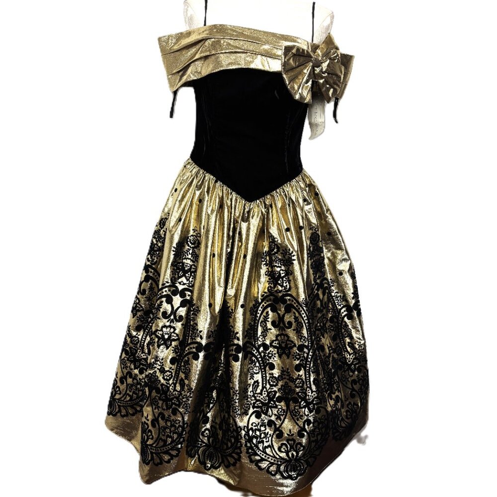 Scott McClintock Gold and Black Off-Shoulder Sundress